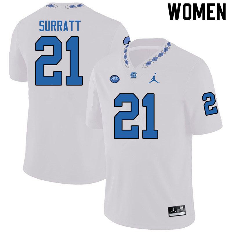 Jordan Brand Women #21 Chazz Surratt North Carolina Tar Heels College Football Jerseys Sale-White
